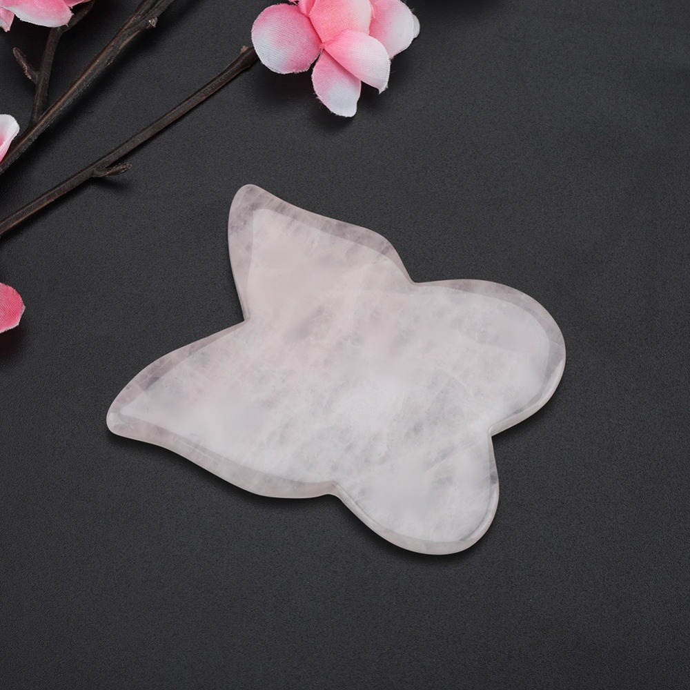 Gua Sha Tool Rose Quartz - フェイシャルキット ピンクローズクォーツマッサージストーン バタフライディープティシューフェイスリフティングツール クリスタルスクレイピングプレート フェイシャルグアシャ