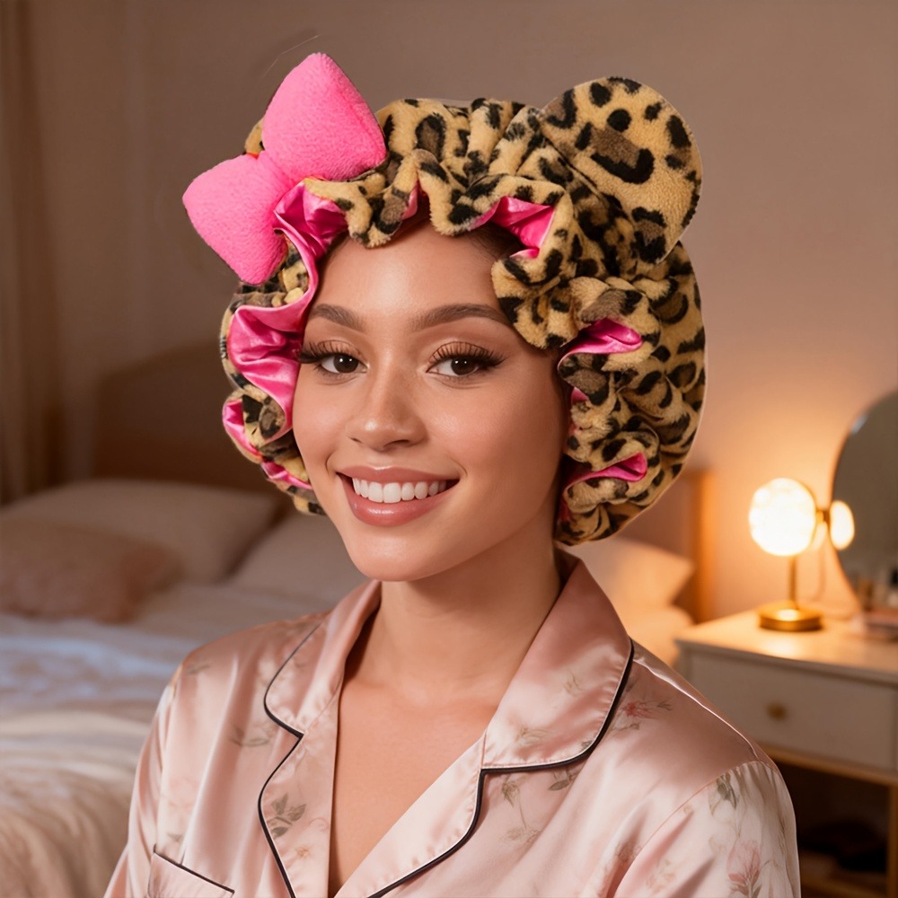 レオパード柄シャワーキャップ サテン裏地付き ふわふわヘアボ - Hair Spa Wellness のレビューと価格