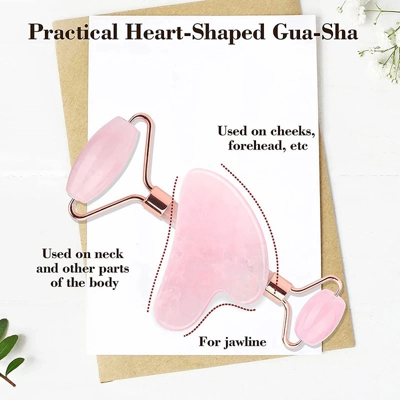 ローズクォーツ天然翡翠ローラーマッサージャーグアシャセット黒 - Gua Sha Tool Rose Quartz のレビューと価格